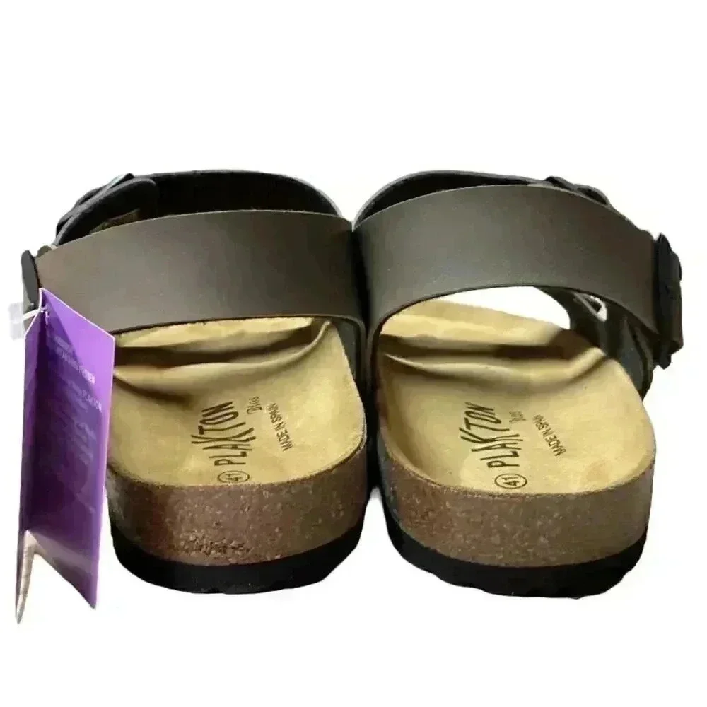 Plakton Baku Men 8 41 Slingback 2 Strap Cork Sandals taupe Gray Soft Footbed NEW